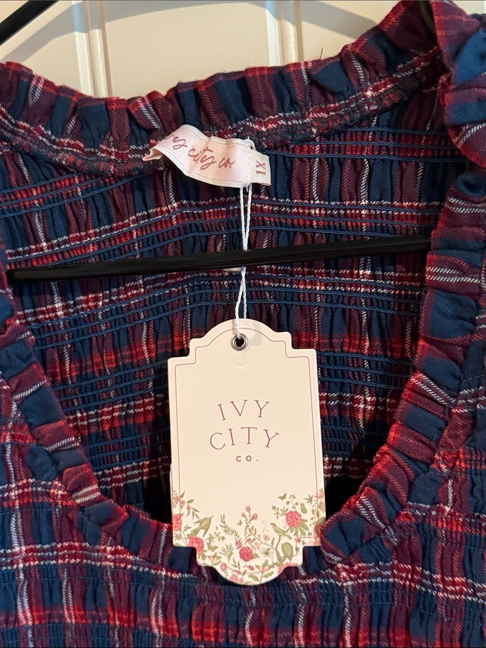 Ivy City Co Navy and Mariah Plaid Tartan Smocked Puff-Sleeve Dress - Picture 2 of 6
